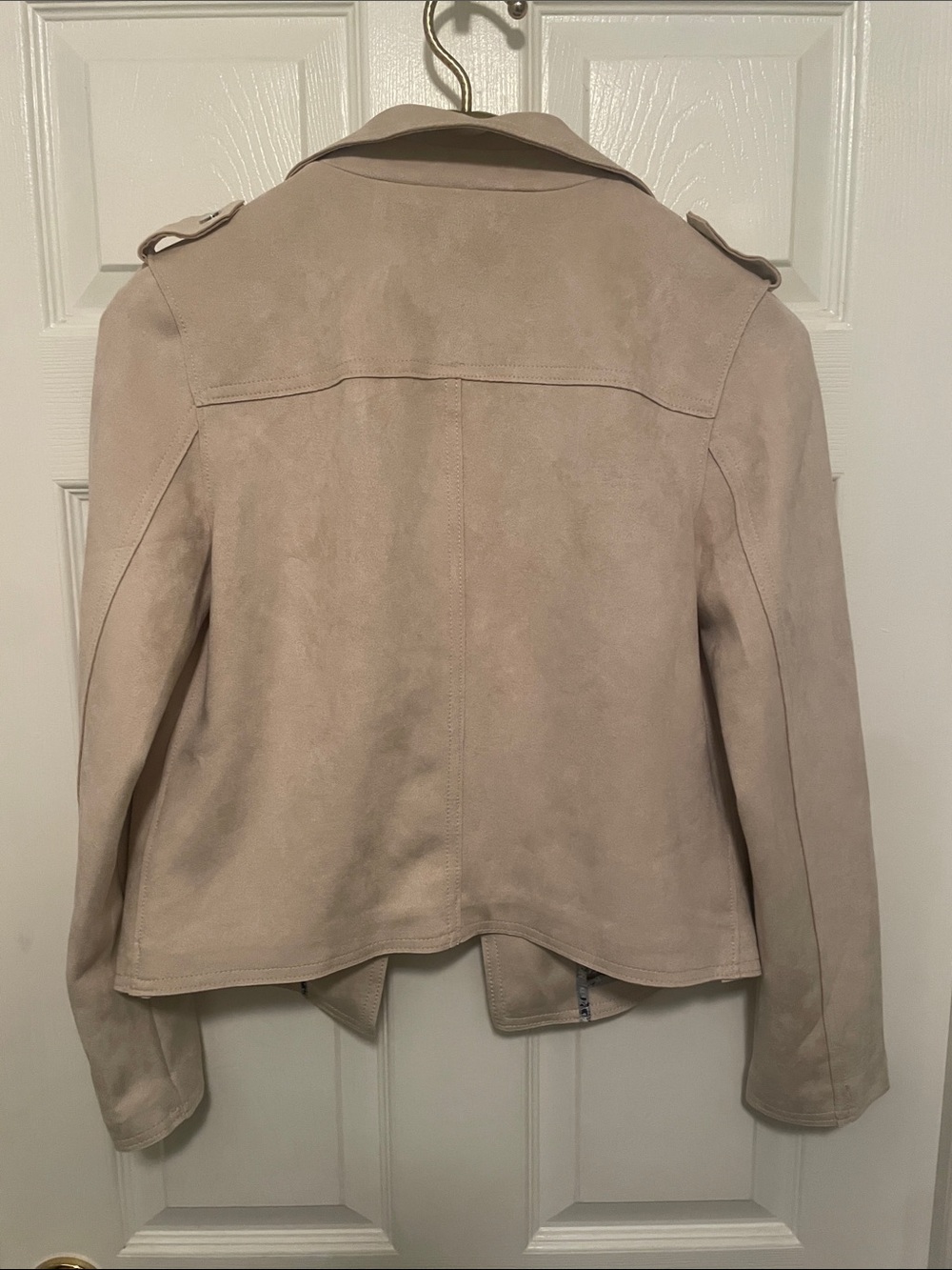 Tahari Light Cream Suede Moto Jacket - Picture 3 of 5